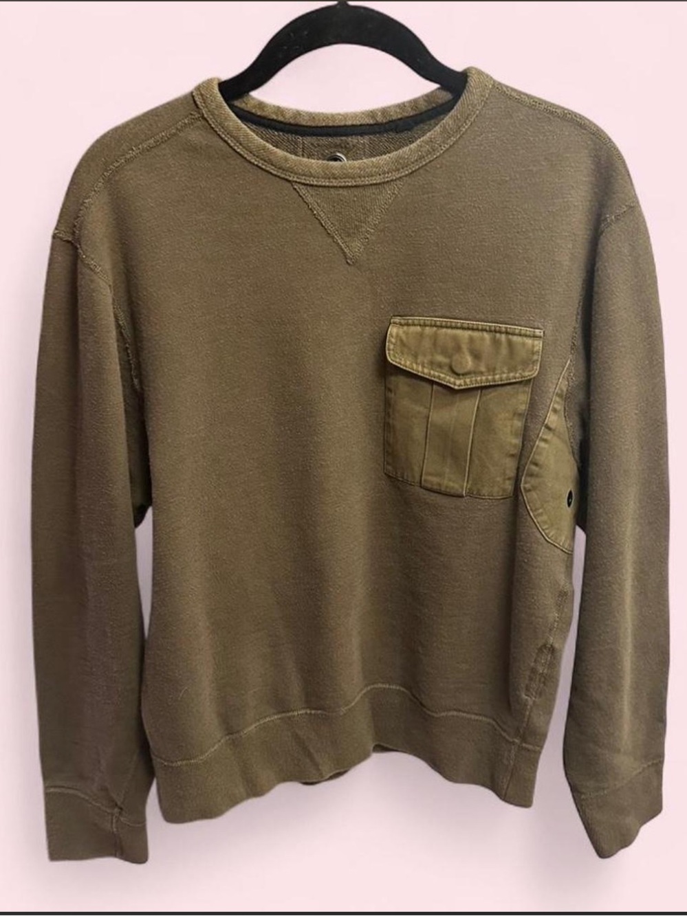 Rag & Bone Arrington Olive Green Crewneck Pocket Sweatshirt
